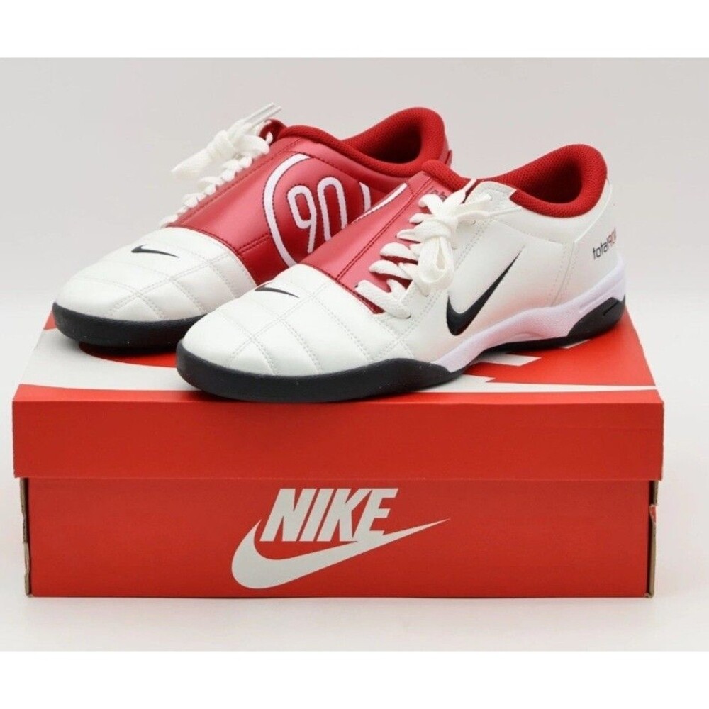New Nike Total 90 SP Indoor Soccer Shoes White Gym Men's 10 Red Black HQ2851-100